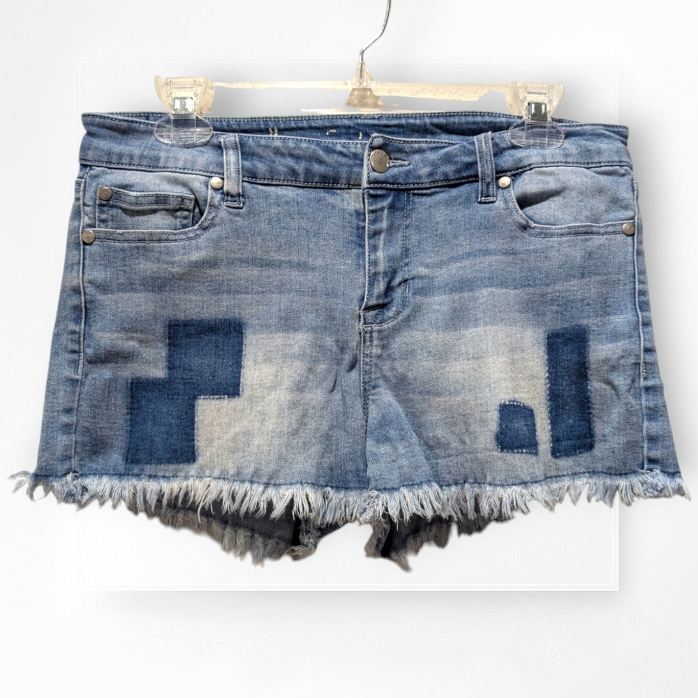 Distressed Denim Shorts Patched Blue Cutoff Style Size 9 CP Jeans